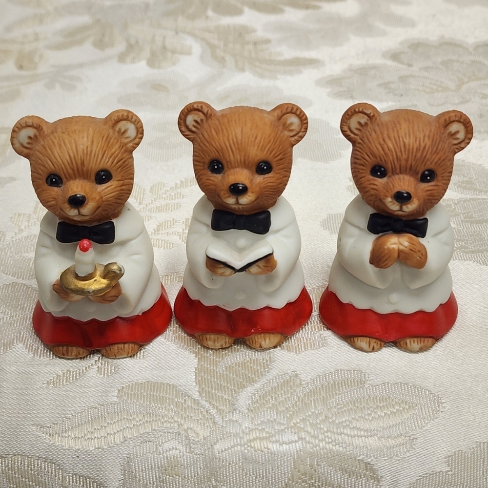 HOMCO Home Interiors Bear Choir Boys #5100 Set of 3 Christmas Figurines VTG